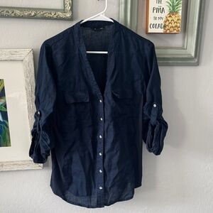 INC Soft Crystal Navy Button-Up Shirt